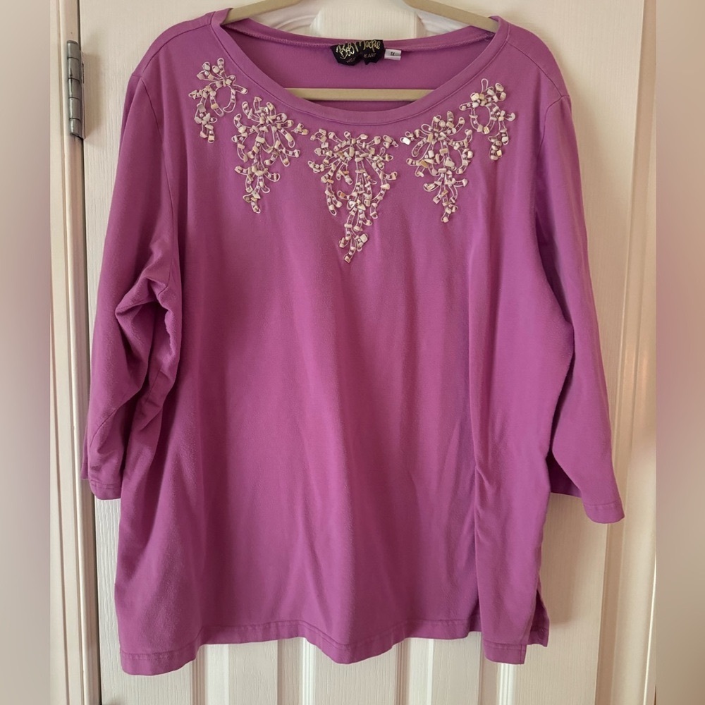 Bob Mackie Purple Shell Embroidered Top Size 1X
